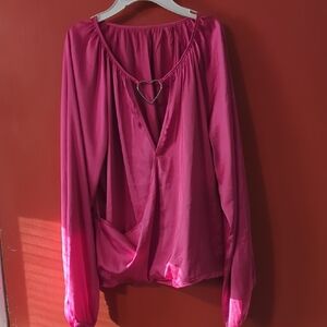 Shein Hot Pink Heart Silk Like Shirt